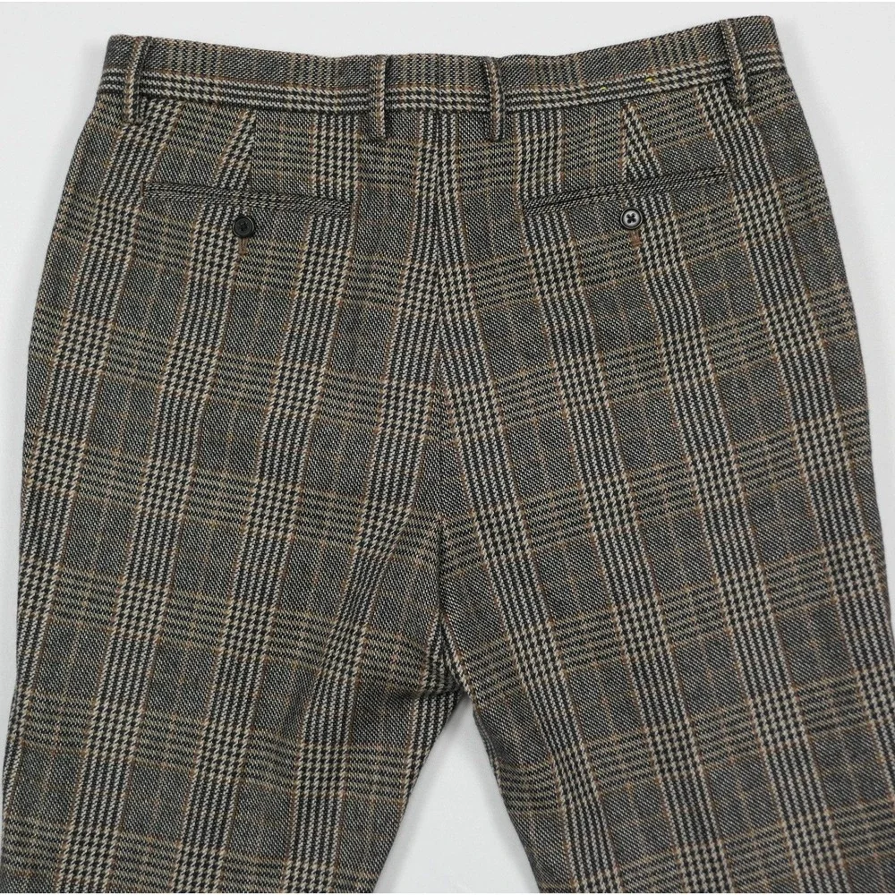 Banana Republic Mens 36x30 Tailored Slim Fit Glen Plaid Wool Tweed Italian Pants